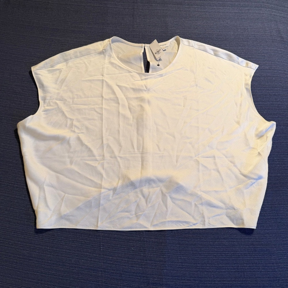 Banana Republic Womens XXL Textured Cap Sleeve Back Zip Blouse Off White 844166